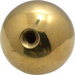 Gibraltar - 1/4-20 Thread, 1.38" Diam, Threaded Hole Ball Knob - Natural, Brass, Smooth Grip, 5/8" Hole Depth - Benchmark Tooling