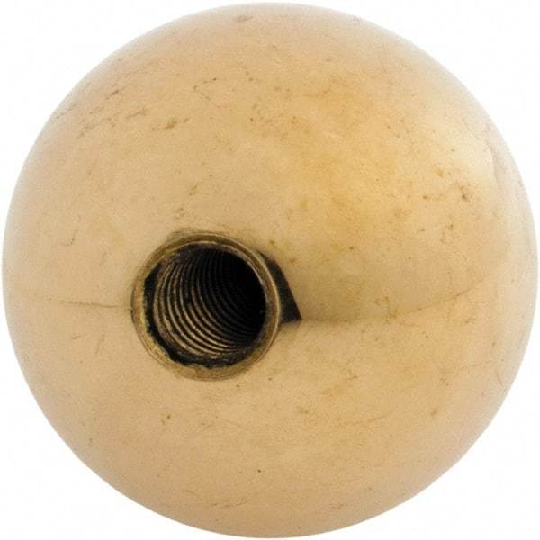 Gibraltar - 5/16-18 Thread, 1.38" Diam, Threaded Hole Ball Knob - Natural, Brass, Smooth Grip, 5/8" Hole Depth - Benchmark Tooling