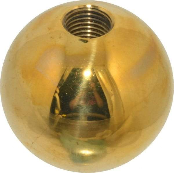 Gibraltar - 3/8-24 Thread, 1.38" Diam, Threaded Hole Ball Knob - Natural, Brass, Smooth Grip, 5/8" Hole Depth - Benchmark Tooling