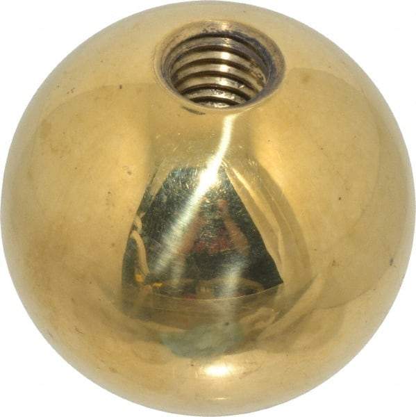 Gibraltar - 1/2-13 Thread, 1.88" Diam, Threaded Hole Ball Knob - Natural, Brass, Smooth Grip, 3/4" Hole Depth - Benchmark Tooling