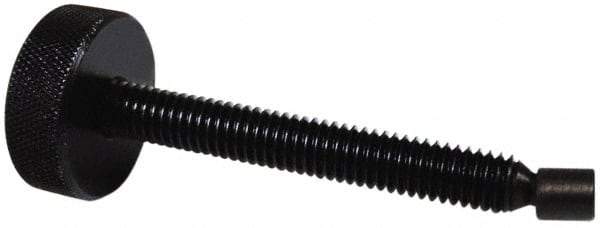Gibraltar - 3/8-16 Knurled Shoulderless Swivel Pad Tip Steel Thumb Screw - 2-7/16" OAL, 1-1/4" Head Diam x 7/16" Head Height, Black Oxide Finish - Benchmark Tooling