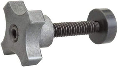 Made in USA - 3/8-16 Lobed Shoulder Swivel Pad Tip Steel Thumb Screw - 3-3/4" OAL, 2" Head Diam x 1-1/8" Head Height, Black Oxide Finish - Benchmark Tooling