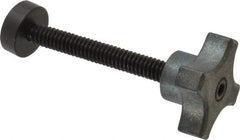 Made in USA - 1/4-20 Lobed Shoulder Swivel Pad Tip Steel Thumb Screw - 2-9/16" OAL, 1-1/8" Head Diam x 5/8" Head Height, Black Oxide Finish - Benchmark Tooling