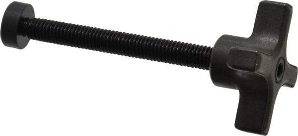 Made in USA - 3/8-16 Lobed Shoulder Swivel Pad Tip Steel Thumb Screw - 4-1/2" OAL, 2" Head Diam x 1-1/8" Head Height, Black Oxide Finish - Benchmark Tooling