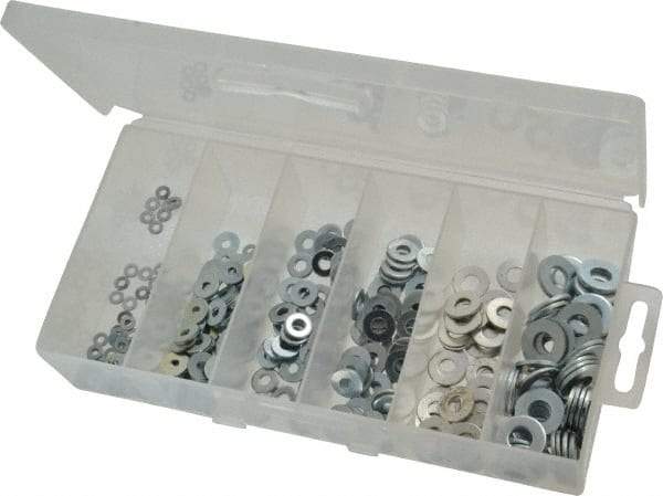 Value Collection - 400 Piece, No. 2, 1/4" Screw, Steel SAE Flat Washer Assortment - Includes 1/4 to 10" Screw & Plastic Case - Benchmark Tooling