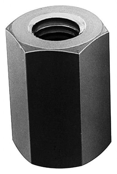 Made in USA - 1/2-13 x 5/8-11 UNC, 1-1/4" OAL Steel Standard Coupling Nut - Zinc-Plated Finish, 3/16" Width Across Flats - Benchmark Tooling