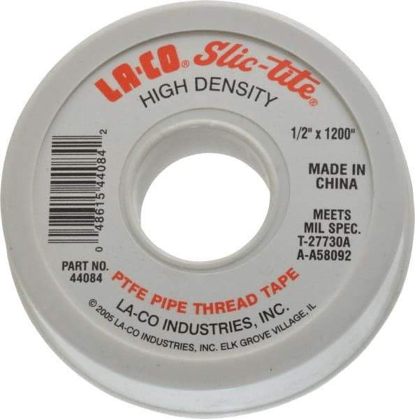 LA-CO - 1/2" Wide x 1,200" Long General Purpose Pipe Repair Tape - 3 mil Thick, -450 to 550°F, White - Benchmark Tooling