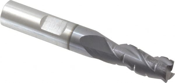 ProMax - 11/32" Diam, 7/8" LOC, 3 Flute Solid Carbide Roughing & Finishing Corner Radius End Mill - AlTiN Finish, 2-1/2" OAL, 3/8" Shank Diam, Straight Shank, 35° Helix, Centercutting, Regular Length - Benchmark Tooling