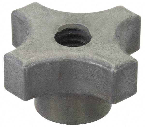 Made in USA - 1-1/8" Diam, 1/4-20 Thread, 5/8" High, Cast Steel, Cadmium Plated, Quick Acting Hand Knob - 9/16" Hub Diam, 17/64" Quick Release Distance, 5/16" Hub Height, 5/16" Head Height - Benchmark Tooling
