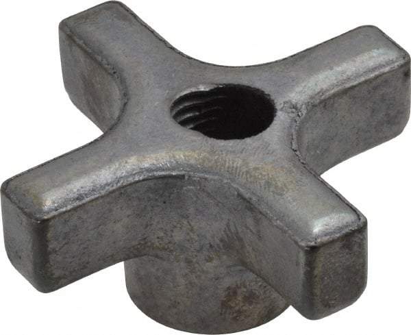 Made in USA - 2" Diam, 3/8-16 Thread, 1" High, Cast Steel, Cadmium Plated, Quick Acting Hand Knob - 13/16" Hub Diam, 25/64" Quick Release Distance, 1/2" Hub Height, 1/2" Head Height - Benchmark Tooling