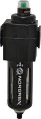 Norgren - 3/8" Port Coalescing Filter - Polycarbonate Bowl, Automatic Drain, 150 Max psi, 0.01 Micron Rating, 2.68" Wide x 8.16" High - Benchmark Tooling