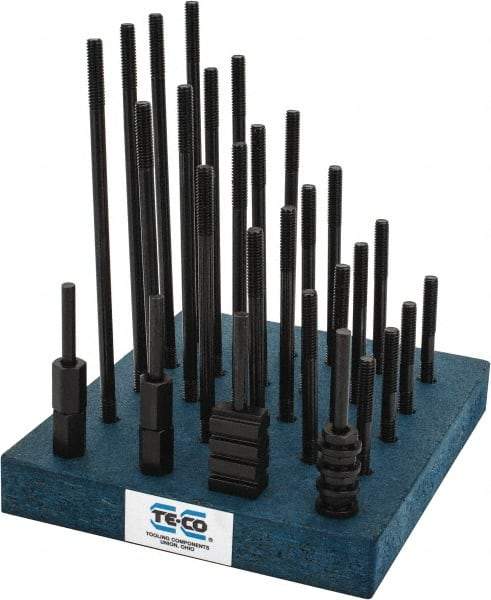 TE-CO - 38 Piece, 5/16-18 Stud, 3/8" T Slot, T Nut & Stud Kit - 5/8" T-Slot Nut Width, 3, 4, 5, 6, 7, 8" Stud Lengths - Benchmark Tooling