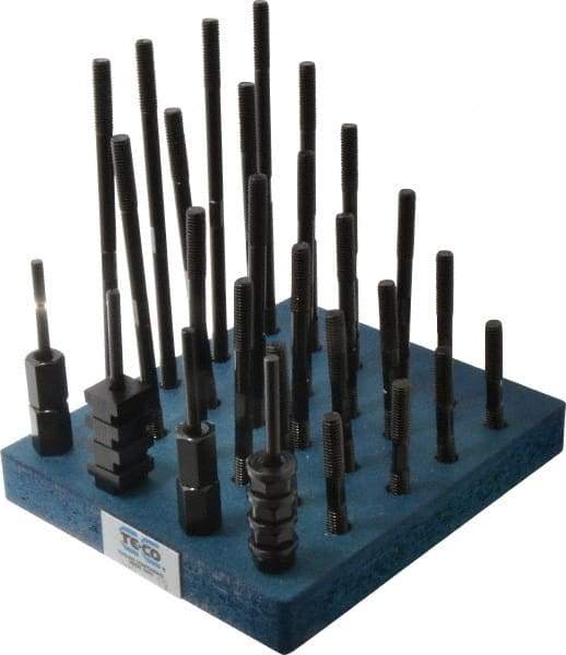 TE-CO - 38 Piece, 3/8-16 Stud, 1/2" T Slot, T Nut & Stud Kit - 7/8" T-Slot Nut Width, 3, 4, 5, 6, 7, 8" Stud Lengths - Benchmark Tooling