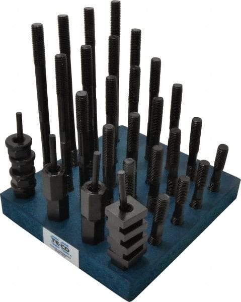 TE-CO - 38 Piece, 1/2-13 Stud, 5/8" T Slot, T Nut & Stud Kit - 1" T-Slot Nut Width, 3, 4, 5, 6, 7, 8" Stud Lengths - Benchmark Tooling