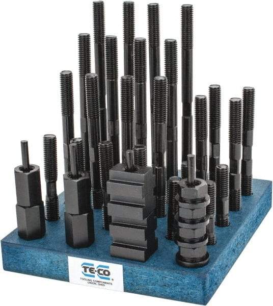 TE-CO - 38 Piece, 1/2-13 Stud, 11/16" T Slot, T Nut & Stud Kit - 1-1/8" T-Slot Nut Width, 3, 4, 5, 6, 7, 8" Stud Lengths - Benchmark Tooling