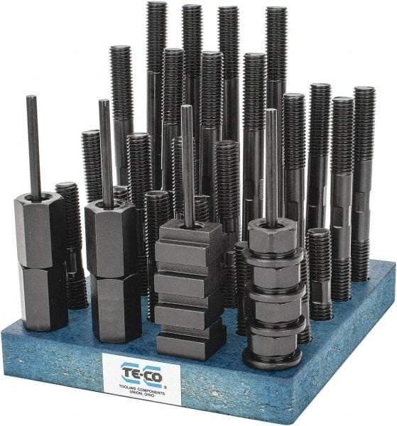 TE-CO - 38 Piece, 5/8-11 Stud, 3/4" T Slot, T Nut & Stud Kit - 1-1/4" T-Slot Nut Width, 3, 4, 5, 6, 7, 8" Stud Lengths - Benchmark Tooling