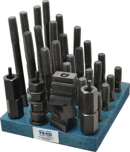 TE-CO - 38 Piece, 5/8-11 Stud, 13/16" T Slot, T Nut & Stud Kit - 1-1/4" T-Slot Nut Width, 3, 4, 5, 6, 7, 8" Stud Lengths - Benchmark Tooling