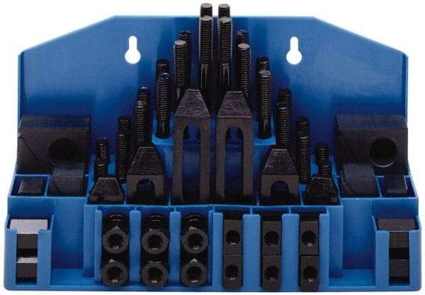 TE-CO - 52 Piece Fixturing Step Block & Clamp Set with 1" Step Block, 3/4" T-Slot, 5/8-11 Stud Thread - 1-1/4" Nut Width, 3, 4, 5, 6, 7 & 8" Stud Lengths - Benchmark Tooling