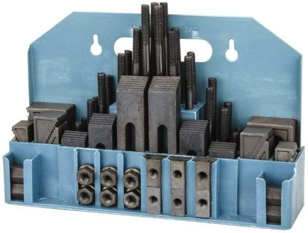 Value Collection - 52 Piece Fixturing Step Block & Clamp Set with 1" Step Block, 9/16" T-Slot, 3/8-16 Stud Thread - 7/8" Nut Width, 3, 4, 5, 6, 7 & 8" Stud Lengths - Benchmark Tooling