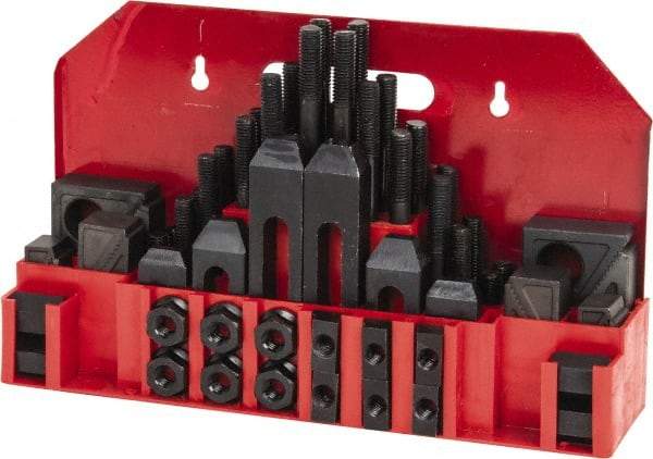 Value Collection - 52 Piece Fixturing Step Block & Clamp Set with 1" Step Block, 9/16" T-Slot, 1/2-13 Stud Thread - 7/8" Nut Width, 3, 4, 5, 6, 7 & 8" Stud Lengths - Benchmark Tooling