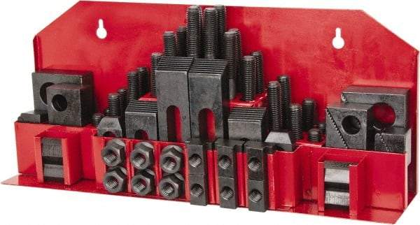 Value Collection - 52 Piece Fixturing Step Block & Clamp Set with 1" Step Block, 3/4" T-Slot, 5/8-11 Stud Thread - 1-1/4" Nut Width, 3, 4, 5, 6, 7 & 8" Stud Lengths - Benchmark Tooling