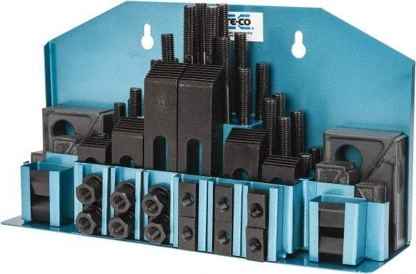 TE-CO - 52 Piece Fixturing Step Block & Clamp Set with 1" Step Block, 1/2" T-Slot, 3/8-16 Stud Thread - 7/8" Nut Width, 3, 4, 5, 6, 7 & 8" Stud Lengths - Benchmark Tooling