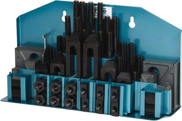 TE-CO - 52 Piece Fixturing Step Block & Clamp Set with 1" Step Block, 9/16" T-Slot, 1/2-13 Stud Thread - 7/8" Nut Width, 3, 4, 5, 6, 7 & 8" Stud Lengths - Benchmark Tooling