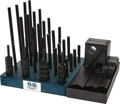 TE-CO - 50 Piece Fixturing Step Block & Clamp Set with 1" Step Block, 1/2" T-Slot, 3/8-16 Stud Thread - 7/8" Nut Width, 3, 4, 5, 6, 7 & 8" Stud Lengths - Benchmark Tooling