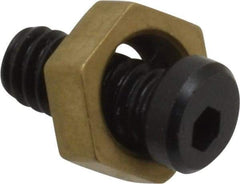 Mitee-Bite - 5/16" Brass Hex, 8-32 Stud Thread, Symmetrical Hex Clamp - 0.11" Hex Height, 205 Lb Holding Force, Hardened Steel Stud, 23/64" Long Thread, 1.5 Ft/Lb Torque, 10 Clamps - Benchmark Tooling