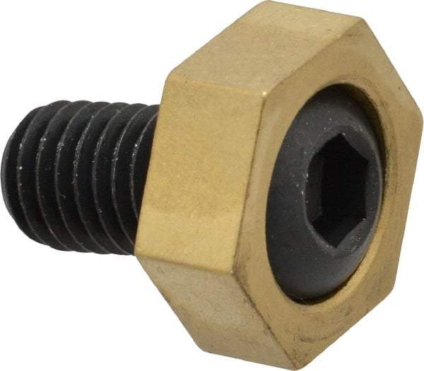 Mitee-Bite - 1" Brass Hex, 1/2-13 Stud Thread, Symmetrical Hex Clamp - 3/8" Hex Height, 4,000 Lb Holding Force, Hardened Steel Stud, 29/32" Long Thread, 65 Ft/Lb Torque, 8 Clamps - Benchmark Tooling