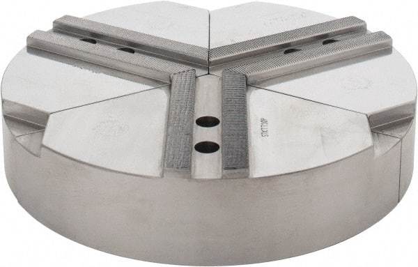 Abbott Workholding Products - 10" & Up Chuck Capacity, 1.5mm x 60° Serrated Attachment, Round Soft Lathe Chuck Jaw - 3 Jaws, Steel, 1.1811" Btw Mount Hole Ctrs, 10" Wide x 2" High, 0.6299" Groove, 0.4724" & 12mm Fastener - Benchmark Tooling