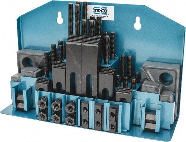 TE-CO - 52 Piece Fixturing Step Block & Clamp Set with 25mm Step Block, 12mm T-Slot, M10x1.5 Stud Thread - 19mm Nut Width, 80, 110, 125, 150, 175 & 200mm Stud Lengths - Benchmark Tooling