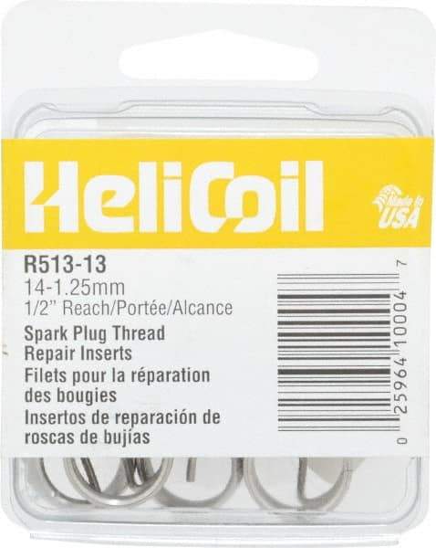 Heli-Coil - M14x1.25 Metric Fine, 1/2" OAL, Free Running Helical Insert - Tanged, Stainless Steel - Exact Industrial Supply