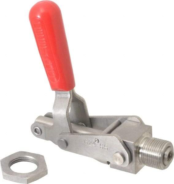 De-Sta-Co - 700 Lb Load Capacity, Mounting Plate Base, Stainless Steel, Standard Straight Line Action Clamp - 0.62" Plunger Diam, Straight Handle - Benchmark Tooling