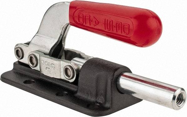 De-Sta-Co - 2,500 Lb Load Capacity, Flanged Base, Carbon Steel, Standard Straight Line Action Clamp - 6 Mounting Holes, 0.34" Mounting Hole Diam, 0.62" Plunger Diam, Straight Handle - Benchmark Tooling