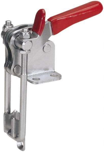 De-Sta-Co - 1,000 Lb Capacity, Vertical, U Hook, Flanged Base, Stainless Steel Pull Action Latch Clamp - 2.04" Drawing Movement, 4.1" OAL, Threaded U Hook, Straight Handle - Benchmark Tooling