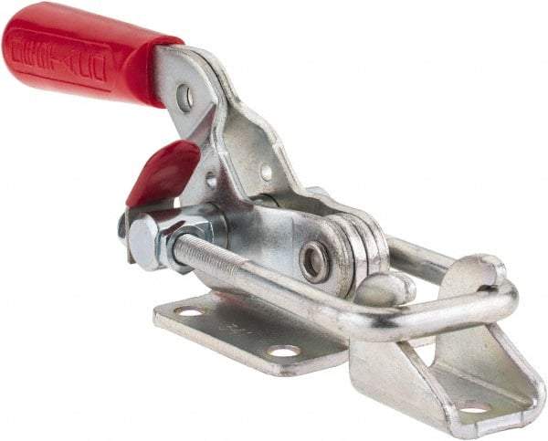 De-Sta-Co - 2,000 Lb Capacity, Horizontal, U Hook, Flanged Base, Carbon Steel Pull Action Latch Clamp - 2-1/2" Drawing Movement, 8.2" OAL, Threaded U Hook, Straight Handle - Benchmark Tooling