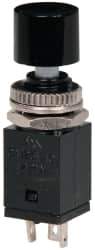 GC/Waldom - 0.315 Inch Mount Hole, Miniature Pushbutton Switch Only - Round, Black Pushbutton, Nonilluminated, Maintained (MA), On-On - Benchmark Tooling