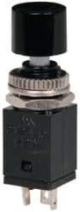 GC/Waldom - 0.315 Inch Mount Hole, Miniature Pushbutton Switch Only - Round, Black Pushbutton, Nonilluminated, Maintained (MA), On-On - Benchmark Tooling