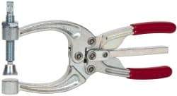 De-Sta-Co - 3113.76 N Load Capacity, 2.72" Throat Depth, 8.51" OAL, Carbon Steel, C Style Plier Clamp - 4.16" Max Jaw Capacity, M10x1.5 Spindle, 4.16" Open Throat Height, Red Handle, Spindle End - Benchmark Tooling