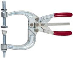 De-Sta-Co - 3113.76 N Load Capacity, 2.72" Throat Depth, 8.51" OAL, Carbon Steel, C Style Plier Clamp - 4.65" Max Jaw Capacity, M10x1.25 Spindle, 4.65" Open Throat Height, Red Handle, Spindle End - Benchmark Tooling