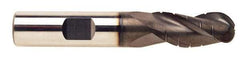 ProMax - 7/32" Diam, 3/4" LOC, 3 Flute Solid Carbide Roughing & Finishing Ball End Mill - AlTiN Finish, 2-1/2" OAL, 1/4" Shank Diam, Straight Shank, 35° Helix, Centercutting, Regular Length - Benchmark Tooling