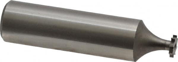 Made in USA - 1/4" Diam x 3/64" Face Width, High Speed Steel, 8 Teeth, Shank Connection Woodruff Keyseat Cutter - Uncoated, 2-1/16" OAL x 1/2" Shank, Straight Teeth - Benchmark Tooling