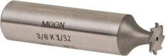 Made in USA - 3/8" Diam x 1/32" Face Width, High Speed Steel, 8 Teeth, Shank Connection Woodruff Keyseat Cutter - Uncoated, 2-1/16" OAL x 1/2" Shank, Straight Teeth - Benchmark Tooling