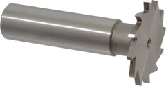 Made in USA - 1-1/8" Diam x 5/64" Face Width, High Speed Steel, 16 Teeth, Shank Connection Woodruff Keyseat Cutter - Uncoated, 2-3/16" OAL x 1/2" Shank, Straight Teeth - Benchmark Tooling