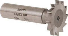 Made in USA - 1-1/8" Diam x 1/8" Face Width, High Speed Steel, 16 Teeth, Shank Connection Woodruff Keyseat Cutter - Uncoated, 2-3/16" OAL x 1/2" Shank, Straight Teeth - Benchmark Tooling