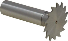 Made in USA - 1-1/4" Diam x 3/64" Face Width, High Speed Steel, 18 Teeth, Shank Connection Woodruff Keyseat Cutter - Uncoated, 2-3/16" OAL x 1/2" Shank, Straight Teeth - Benchmark Tooling