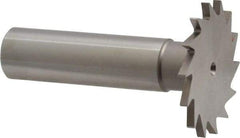 Made in USA - 1-1/4" Diam x 5/64" Face Width, High Speed Steel, 18 Teeth, Shank Connection Woodruff Keyseat Cutter - Uncoated, 2-3/16" OAL x 1/2" Shank, Straight Teeth - Benchmark Tooling