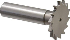 Made in USA - 1-1/4" Diam x 3/32" Face Width, High Speed Steel, 18 Teeth, Shank Connection Woodruff Keyseat Cutter - Uncoated, 2-3/16" OAL x 1/2" Shank, Straight Teeth - Benchmark Tooling