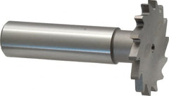 Made in USA - 1-1/4" Diam x 7/64" Face Width, High Speed Steel, 18 Teeth, Shank Connection Woodruff Keyseat Cutter - Uncoated, 2-3/16" OAL x 1/2" Shank, Straight Teeth - Benchmark Tooling